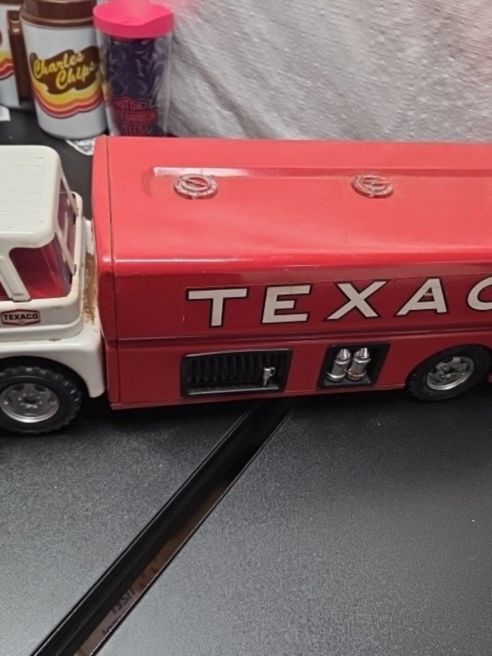 Texaco Vintage 1960's pressed steel jet fuel tanker truck Park Plastic Linden NJ